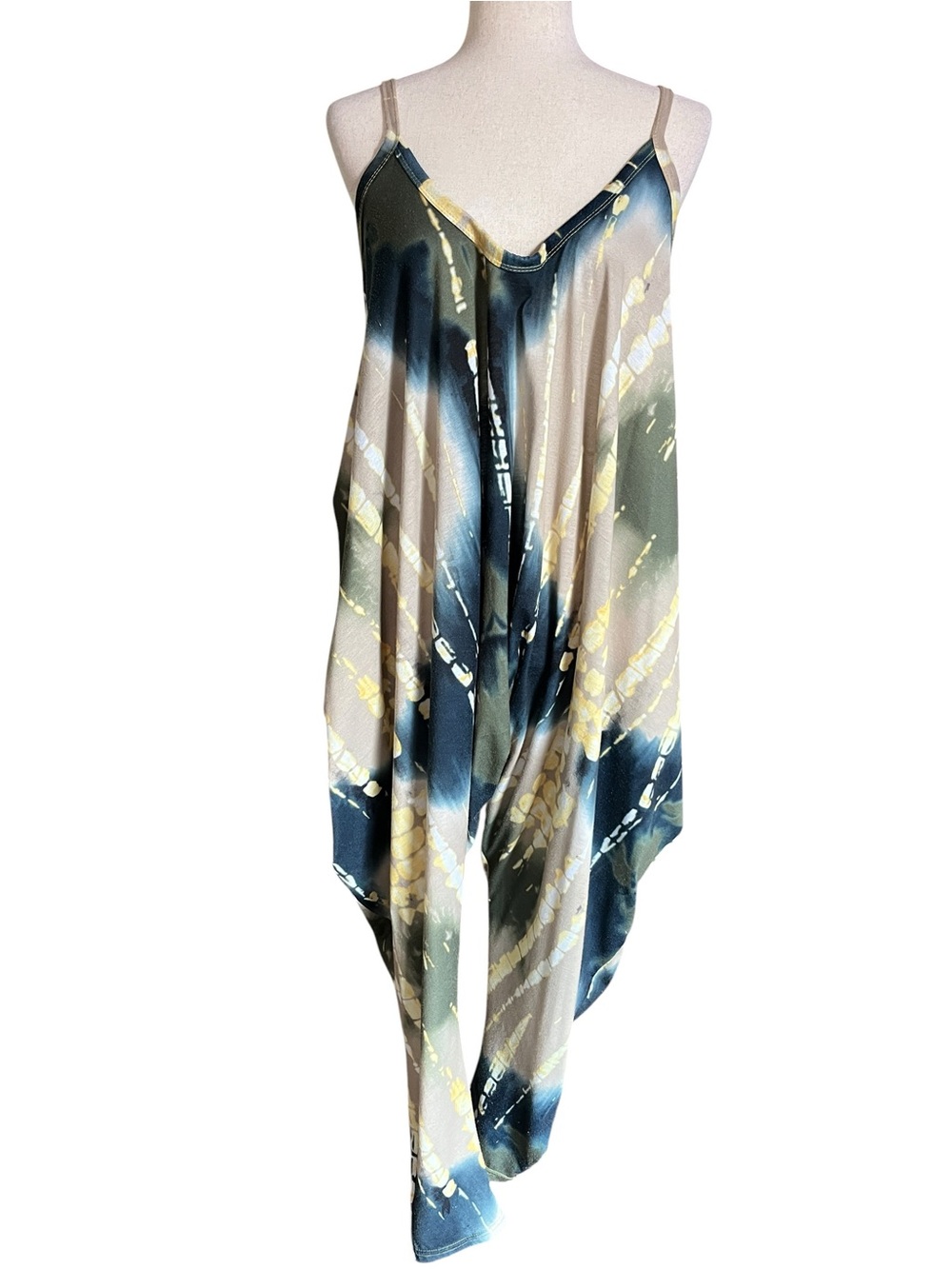 TRUE ROCK bohemian-style, tie-dye drop-crotch harem jumpsuit